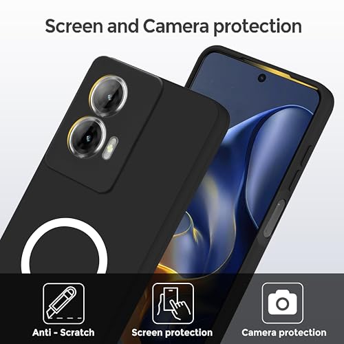 Image of SBMS Silicone Back Cover Case for Motorola G35 5G | Soft Micro-Fibre Lining Inside | Magsafe Print On Back Side Camera Protection Bump | Shockproof Case for Moto G35 (Magsafe Print Big Black)