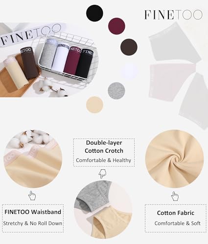 Image of FINETOO Womens Underwear Cotton Hipster Sexy Panties Full Coverage Briefs Stretch Bikinis Comfortable Cheeky 6 Pack