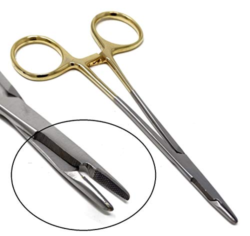 Image of TC Olsen Hegar Needle Holder 4.5 inch with Tungsten Carbide Inserts and Gold Rings with Locking Mechanism, Premium Quality