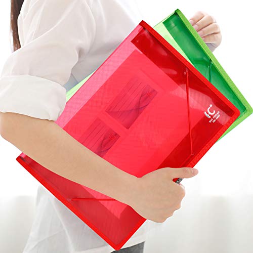 Eco-Friendly Plastic File Folders, Expandable Poly Envelope File Wallet File Document Folder With Elastic Cord Closure And Card Slot,Durable&Waterproof For Office Home School -5 Colors #TOP7