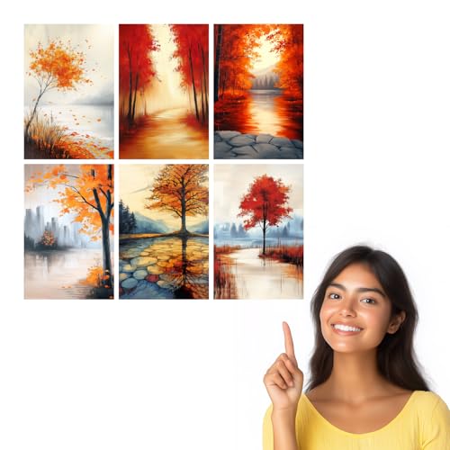Image of SiddArtify Autumn Landscape Wall Art Prints Set - Fall Tree Poster Decor for Living Room Bedroom Office - 12x18 inch Board Pack of 6
