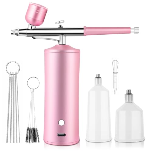 Airbrush Kit with Compressor, Miaphie Air Brush Machine for Nails, 0.3Mm Nozzle Oxygen Injector, Cordless Airbrush Gun, for Skin Hydration, Nail Art, Tattoo, Painting, Makeup, Cake, Barber