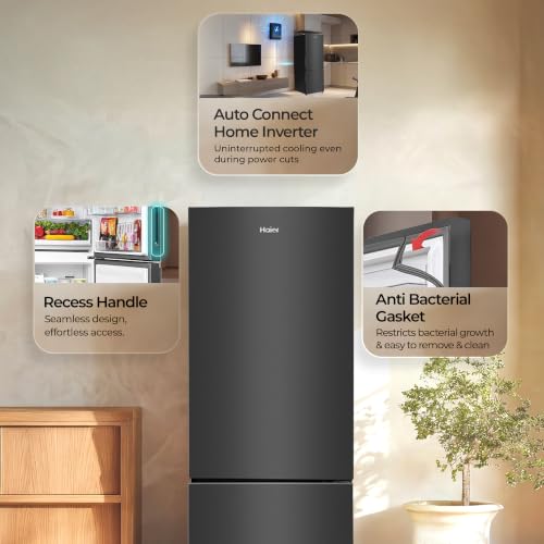Image of Haier 237 L 2 Star Frost Free Twin Inverter Double Door Bottom Mount Refrigerator with Extra Spacious 2X Veg Box (HEB-242EGBA-P, GE Black, 2026 Model)