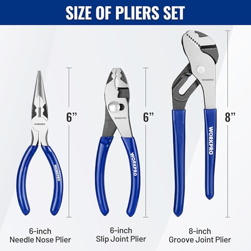 WORKPRO Pliers Set, 3-Piece Plier Tool Set with Soft Handle by WORKPRO - Used condition - Image 5