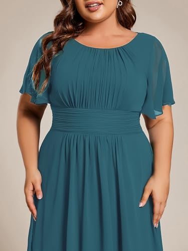 Image of Ever-Pretty Women's Plus Size Formal Wedding Guest Dresses for Curvy Women A Line Chiffon Midi High Low Cocktail Dress