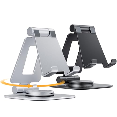 Nulaxy 2-Pack 360 Rotating Phone Stand, Fully Adjustable Foldable Phone Holder, Aluminum Desktop Cradle with Swivel Anti-Slip Base, Office Accessories Dock for All Phones, Black & Silver