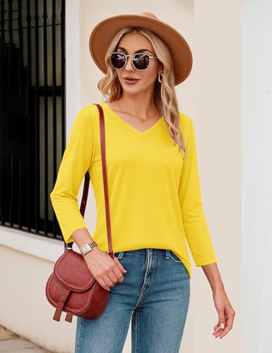 YUCOLEN 3/4 Length Sleeve Womens Tops V Neck T Shirts UPF50+ Casual Summer Tops Cotton Tees4