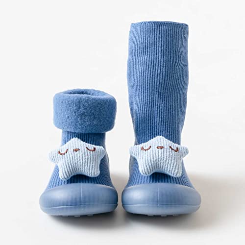 Kids Shoes Newborn Baby Girl Cotton Non Slip Floor Socks Baby Boy Rubber Sole Cartoon Socks Socks First Walking Shoes (Blue, 24-36 Months)3