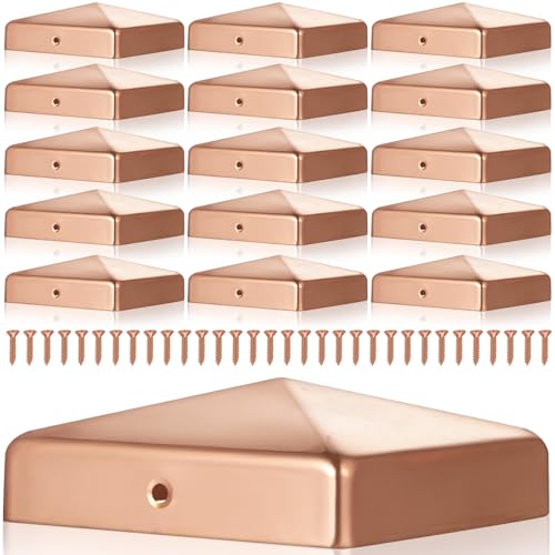 Tandefio 16 Pcs 4x4 Solid Copper Post Caps Fence Pyramid Decking Caps with Screw for Metal Wood Cedar Fence Deck Corridors Mailbox Posts End Cover