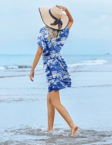 Image of Ekouaer Womens Swimsuit Coverup Short Sleeve Beach Cover Up Dress V Neck Bikini Beachwear