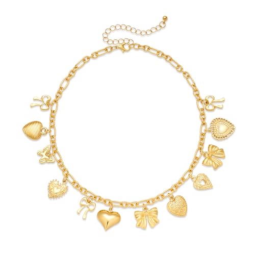 YUJIE Women’s 14k Gold Plated Ocean Charms Necklace Starfish Shell Marine Charms Pendant Choker Necklace, Boho Beach Summer Vacation Accessories