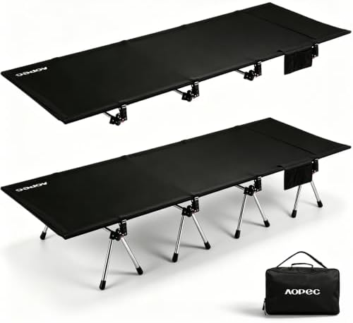 87" Extra Long Camping Cot, Heavy-Duty Aluminum Frame 440lbs, Bla...