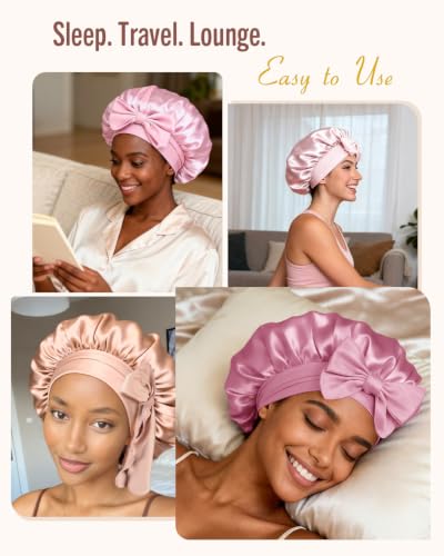 Image of Bonnet Queen Silk Bonnet Satin Bonnet with Tie Band Hair Bonnet for Sleeping Night Sleep Hat for Women