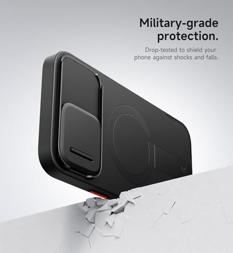 Image of SURITCH for iPhone 13 Pro Max /12 Pro Max Case with Magnetic Camera Slide Cover and Adjustable Kickstand, Compatible with MagSafe, Shockproof Bumper Case Slim Protective Cover 6.7 Inch, Black