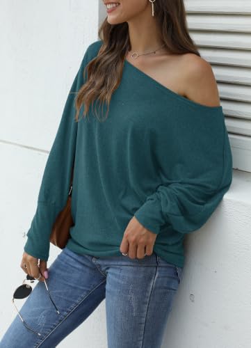 Image of Aifer Women's Off The Shoulder Tops Sexy Long Sleeve Shirts Oversized Fashion Casual Batwing Sweaters Pullover Tunic Tops