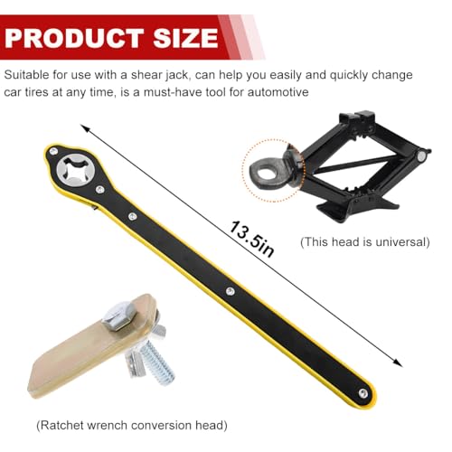 Image of Jack Ratchet Wrench, Car Steel Jack Long Handle Wrench Tool, 360 Rotating Labor-Saving Scissor Jack Wrench with Forward and Reverse Knobs, Universal Car Accessories (With Accessories)