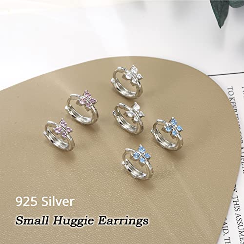 Double Love Heart Silver Huggie Hoop Earrings For Women Cubic Zirconia 925 Sterling Silver Cute Sleeper Earrings For Teen Girls #TOP1