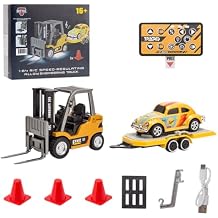 RC Forklift Truck with Trailer 1/64 Mini Alloy Remote Control Forklift, 2 Mode Speed Truck with Cargo Hook, Pallets, RC Construction Vehicles for Adult