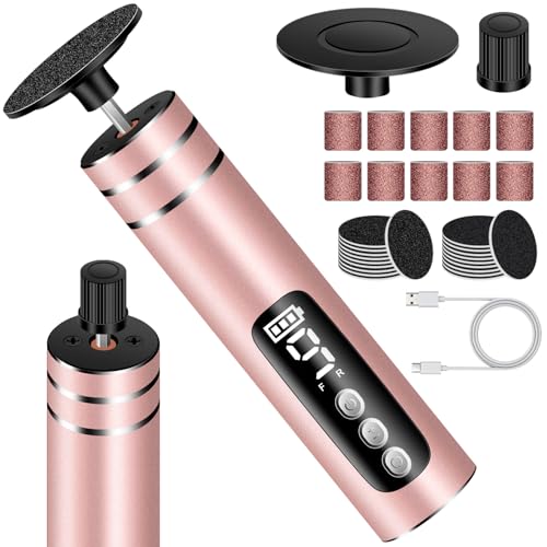 EAONE Portable Electric Foot File-Callus Remover for Feet, Professional 2 in 1 Foot/Nail Filer -Digital Display for Battery Level & 9 Speed Control-Rechargeable Pedicure Tool for Dead Skin (Rose Gold)