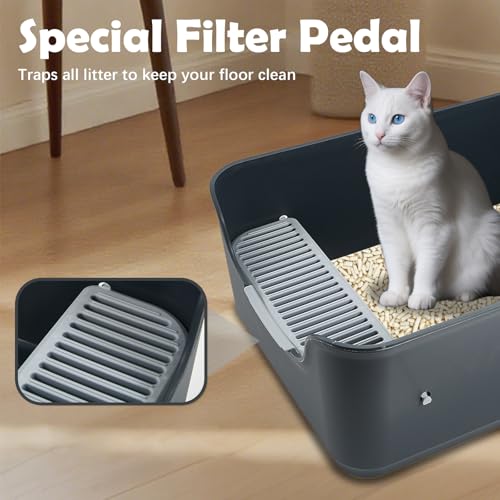 LoopTime Large Cat Litter Box with High Sides,Cat Boxes for Indoor Cats,Cat Litter Pan for Kitty,Litter Box with Low Entry,Easy to Clean,Anti-Splashing (Dark Grey)
