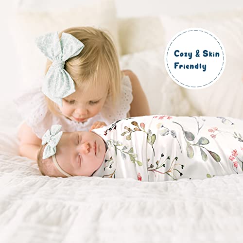Image of GRSSDER Baby Blankets Super Soft Jersey Knit Swaddle Blanket for Baby Girls and Boys, Double Layer Receiving Blankets 34 x 44 Inches Extra Large for Baby Show Gift, Watercolor Leaves