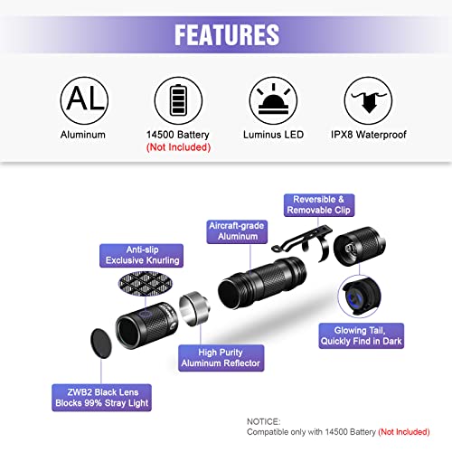 Lumintop Tool Aa Uv Flashlight Black Light, 365Nm Ultraviolet Blacklight Ip68 Waterproof 2 Modes For Pet Stains, Hunting Scorpions, Resin Curing, Leak Inspection #TOP2