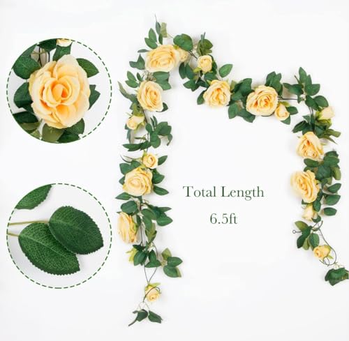 Image of VRB Dec 1 Pcs Artificial Flower Vine Garlands Hanging Artificial Flowers for Decoration Roses Garland (6 ft Long) Flowers Silk Roses for Wedding Decorations Diwali /Ganpati /Christmas. (Peach)