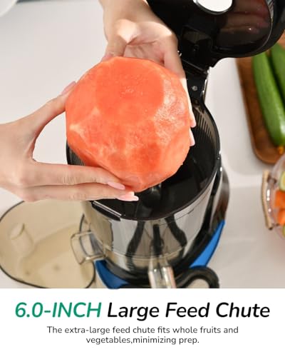 Image of Canoly C09 Cold Press Juicer, 6 inch Extra Wide Feed Chute, 3-IN-1 Strainers (Juice & Sorbet & Nut Milk), Powerful AC Brushless Motor, Self Precut System, Juicer Machines with BPA-Free (Blue)
