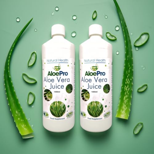Image of AloePro Aloe Vera Juice - Pure Inner Leaf, Vegan, Cruelty Free, Max Strength 1000ml - Twin Pack
