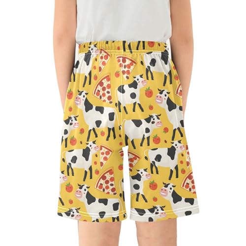 Cow Pizza Sleep Shorts Summer Pajama Shorts Elastic Waist Sleep Bottoms with Pockets 6-14 Years2