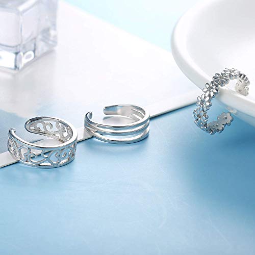 Milacolato ML-TXY-TR0001-A 3Pcs 925 Sterling Silver Toe Rings For Women 18K White Gold Plated Daisy Cuff Band Open Toe Rings Adjustable Toe Rings Summer Beach Foot Jewelry thumb #5