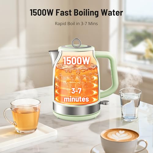 Image of Hot Tea Kettle Water Boiler with Thermometer, 1500W Fast Heating Stainless Steel Tea Pot, Cordless with LED Indicator, Auto Shut-Off & Boil Dry Protection