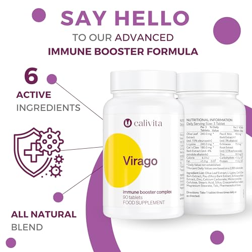 Virago - L Lysine Cold Sore Treatment for Lips - with Cats Claw, Olive Leaf Extract, PAU D\'Arco, and Zinc Supplements - Canker Sore Treatment Inside Mouth - 90 Tablets