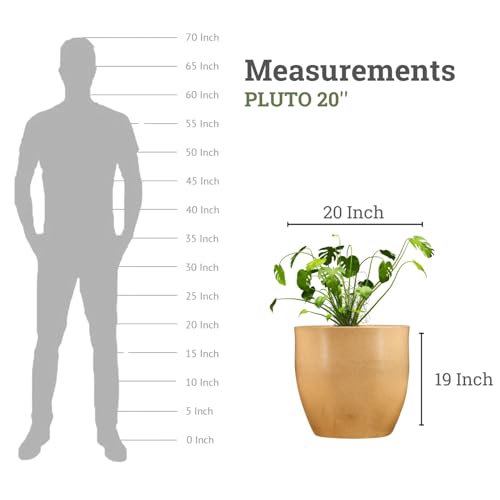 Image of Go Hooked Pluto Brown Indoor Planter Pot 20 Inch | Lightweight Modern Round Plant Pot for Living Room, Balcony & Office | Decorative Polymer Pot for Live & Artificial Plants