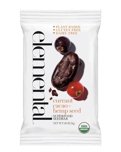 Elemental Superfood Seedbars, Currant Cacao + Hemp Seed, 1.8 Ounce - 12 Pack, 100% Certified Organic, Non-GMO Verified, Gluten Free, Dairy Free, Plant Based