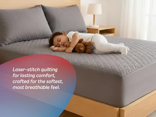 Image of Sleepwell Luxe Shield Mattress Protector | Ultrasonic Micro Peach Fabric |100% Waterproof Protection | Ultra Soft | Laser Stitch Quilting | Breathable & Moisture Wicking | Hypoallergenic | 75 x 72