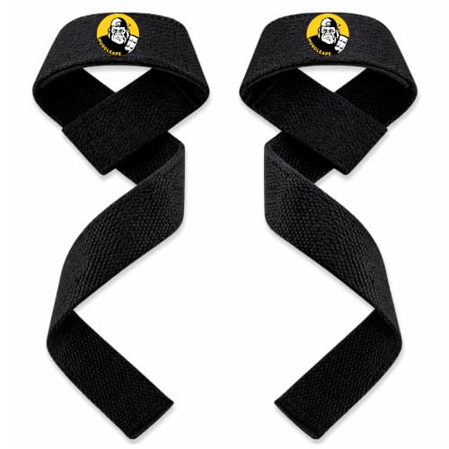 Image of Muscleape Weight Lifting Straps with Padded Wrist Support for Men & Women, Deadlift Straps for Gym, Grip Support Straps for Weightlifting, Pull Ups,Rows & Strength Training. (Black)