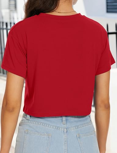 Image of Womens Summer Crop Tops Short Sleeve Round Neck T-Shirts Loose Fit Casual Blouse 2026