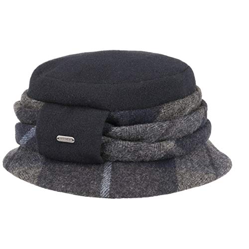 McBURN Damenhut Agnes Karo Fuggerhut für Damen Wolle Fuggerhut mit Futter Herbst Winter (One Size - blau) Cover