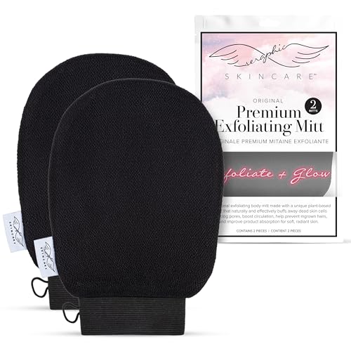 Seraphic Skincare (Original) Premium Exfoliating Mitt for Body (2pc) – 100% Vegan Viscose...