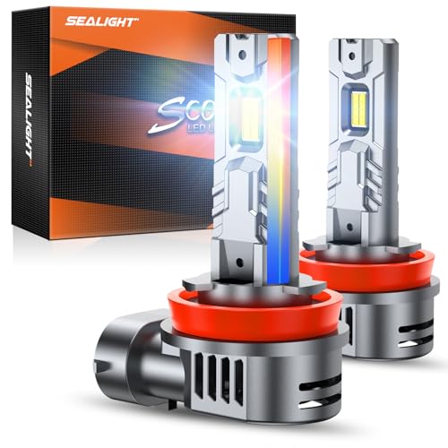 Image of SEALIGHT H11 H8 H9 H16 Fog Bulbs, 1:1 OEM Design 50,000LM with 14000RPM Fan H11 Light Bulbs, 6500K Cool White, Non-Polarity, Replacement Shift Light Gauges, Pack of 2