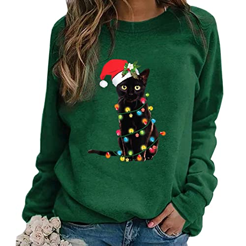 Weihnachtspullover Katze Damen - Weihnachtspulli Damen Lustige Weihnachts Sweatshirt Pullover Weihnachten Katzenmotiv Xmas Puli Christmas Sweater Oberteil Langarm Rundhals...
