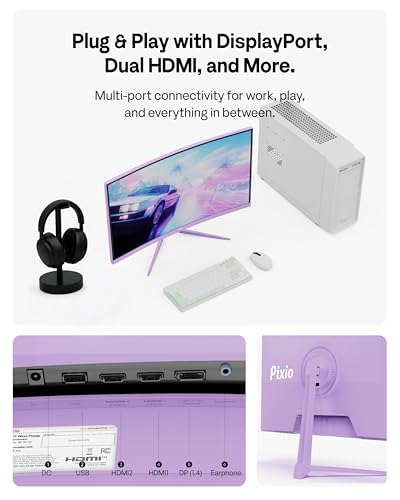 Image of Pixio PXC279 Wave Purple 27 inch 300Hz Refresh Rate FHD 1080p Resolution 1650R Curved Fast VA Panel 1ms GTG Response Time Adaptive Sync HDR Curved Gaming Monitor