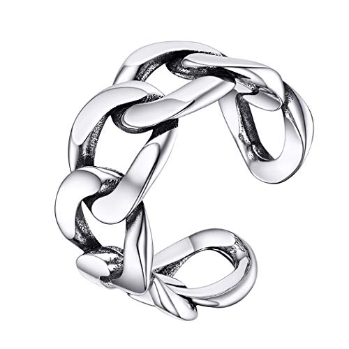 PROSILVER Bague Argent Vintage Femme 8.5mm 925 Silver Cuban Chain Link Ring Hip Hop Style Bijou