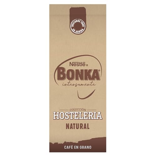 Bonka cafe en grano tostado natural para hostelería, Ideal para maquina de cafe Espresso - 1 paquete x 1 kg