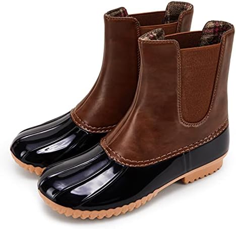 Kathemoi Womens Duck Boots Slip on Ankle Boots Waterproof Booties Mid Calf Snow Rain Boots