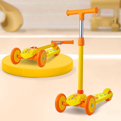 Cockatoo Rat & Cat Series KS04 Kick Scooter 3 to 10 Years Boys & Girls, Kids Scooter with PVC Wheels & Rare Brakes, Capacity 40Kg- Yellow