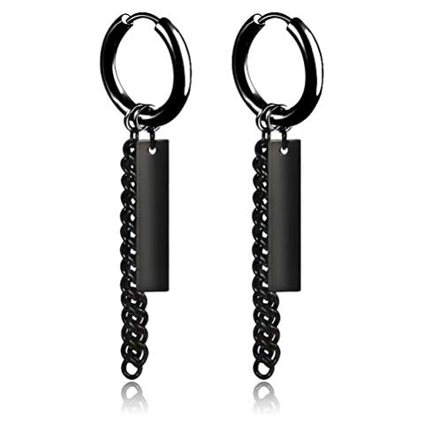 Mshion Black Stud Earrings Stainless-Steel Dangle Ear for Women Men Holiday Gifts 1 Pair Cover