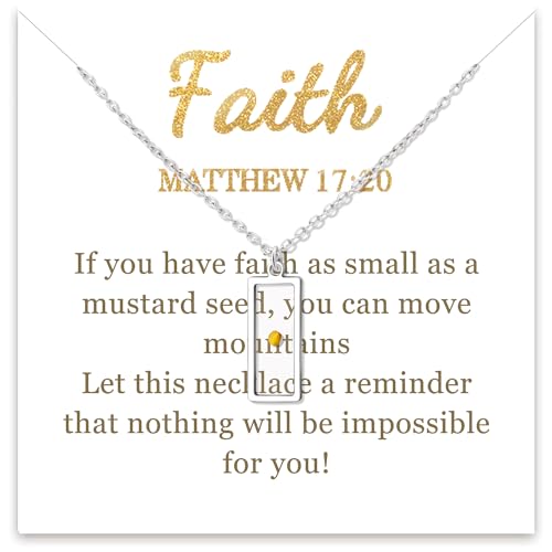 Mustard Seed Necklace Christian Basket Stuffers Gifts for Women Inspirational Jesus Religious Faith of a Mustard Seed Mountain Necklace Birthday Jewelry Gifts for Friends Mom Grandma Sister Daughter