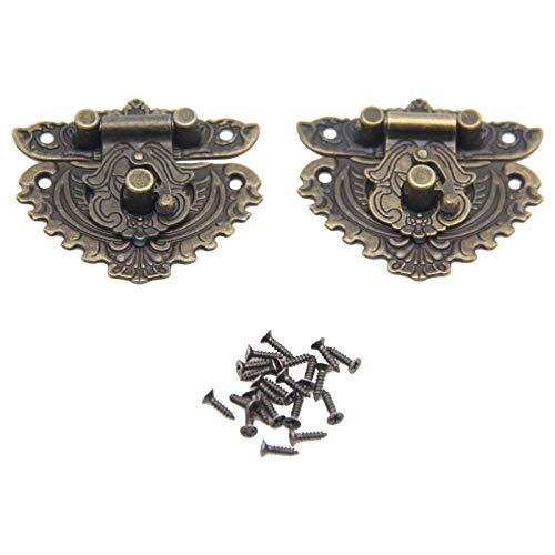 Image of 4Pcs Latch Hasp Antique Brass Decorative Hasp Jewelry Wooden Box Hasp Latch Lock with Screws for Drawer Cabinet Jewelry Wooden Case Box Antique Bronze Lock, 55x49mm